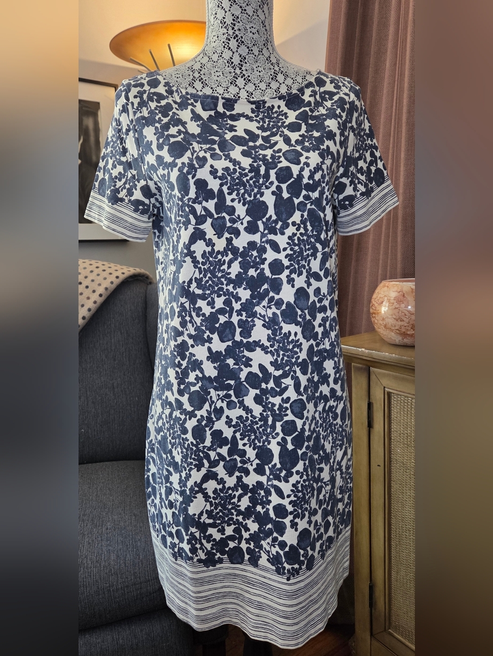 Tory Burch Navy and White Floral Midi Dress